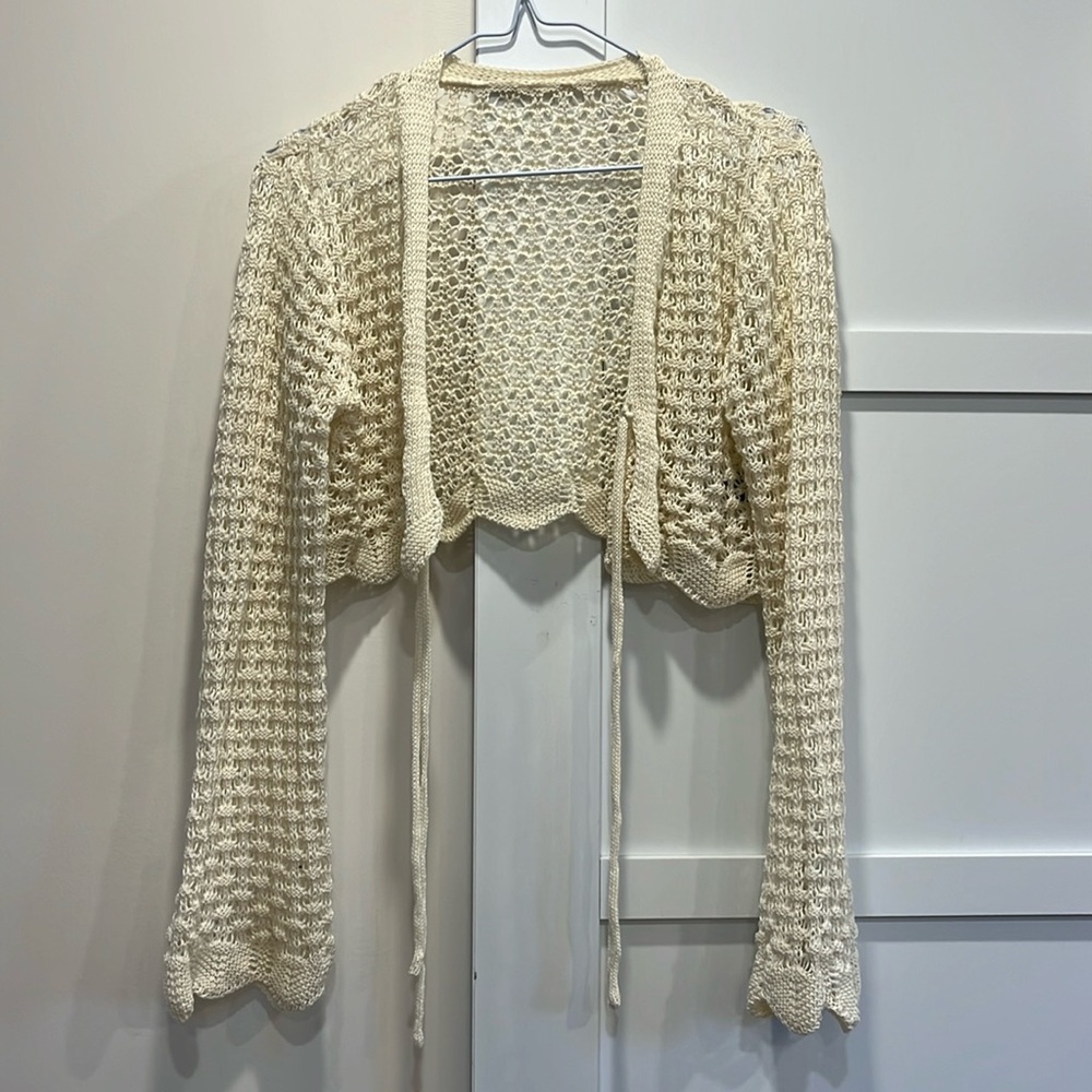 White Crochet Cardigan Cropped